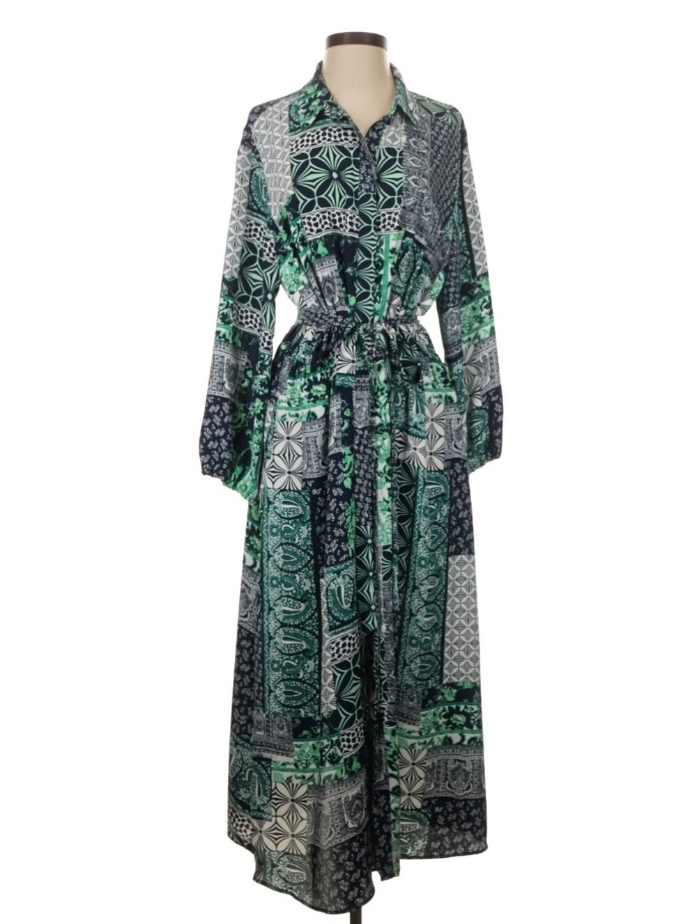Ann Taylor LOFT XXLP Green Paisley Scarf Print Shirtdress Dress